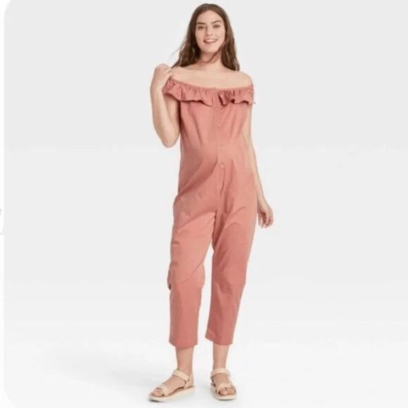The Nines Hatch Flounce Off The Shoulder Button Front Jumpsuit Womens Size Small - Picture 1 of 5